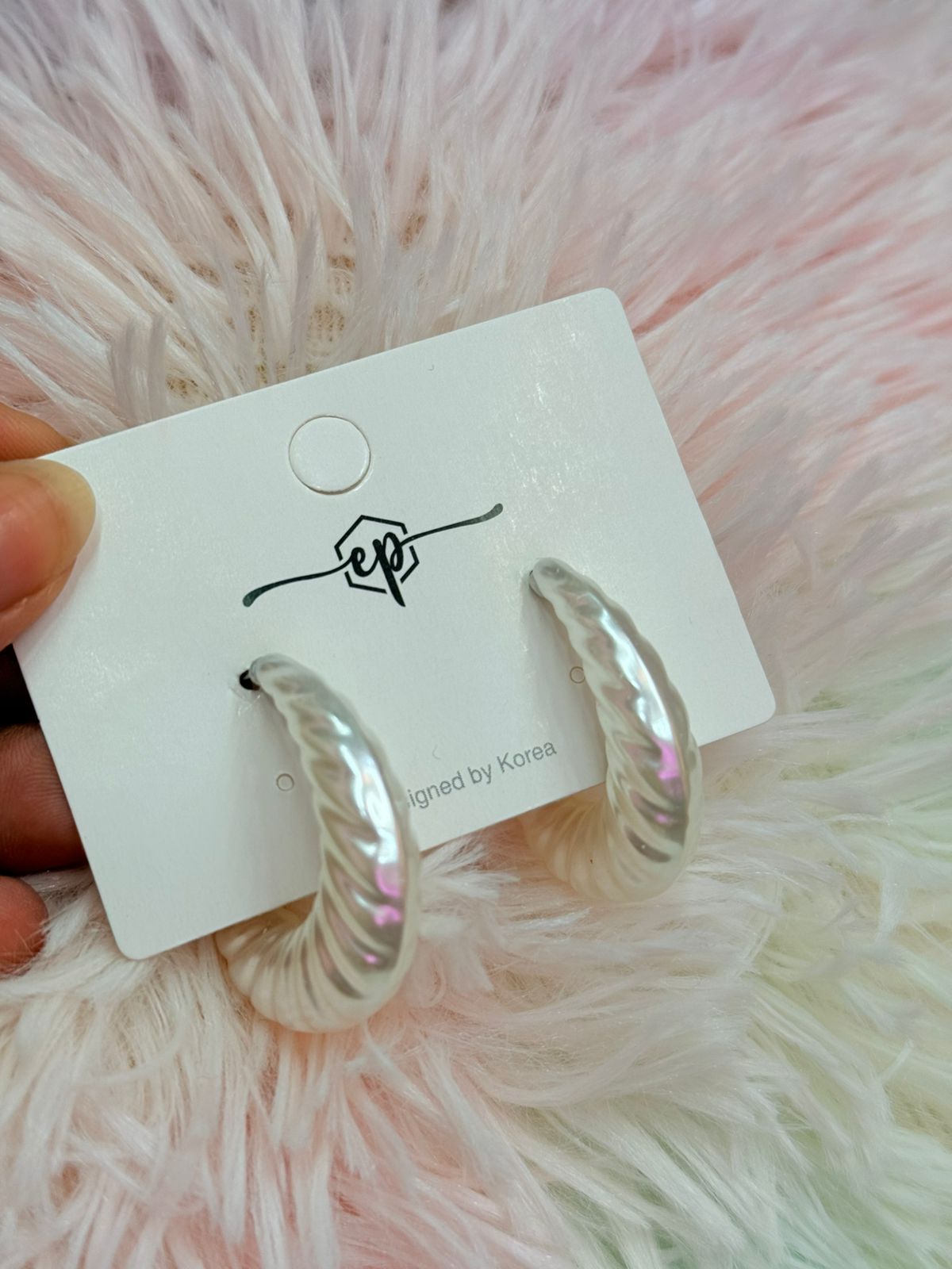 WHITE HOOP EARRING